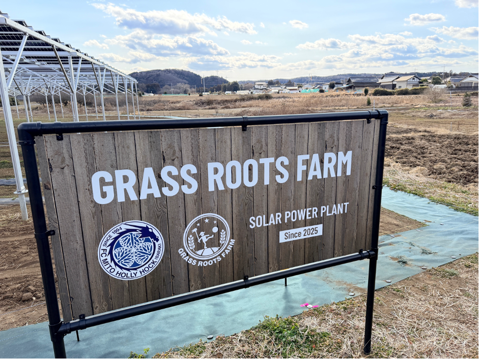 Image: Grass Roots Farm, Mito Hollyhock’s solar sharing project. Photo credit: Sport Positive